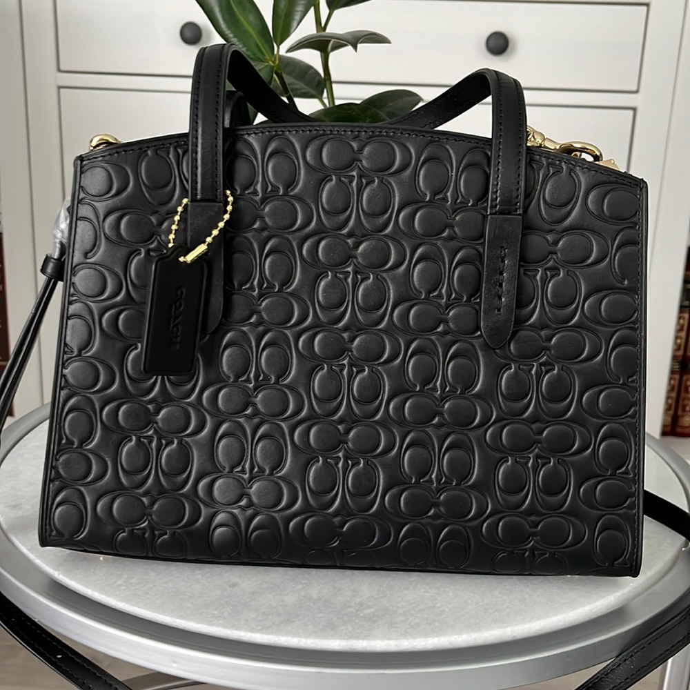 COACH Signature Leather Charlie 28 Carryall Satchel Black.